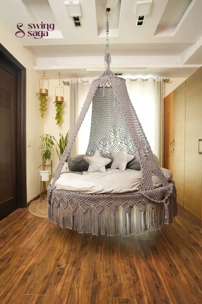 Dark Grey Macrame Bed Swing - Swing Saga