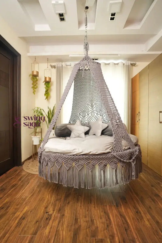 Dark Grey Macrame Bed Swing - Swing Saga
