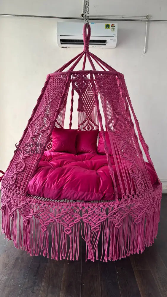 Hot Pink Macrame Bed Swing - Swing Saga