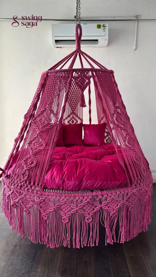 Hot Pink Macrame Bed Swing - Swing Saga