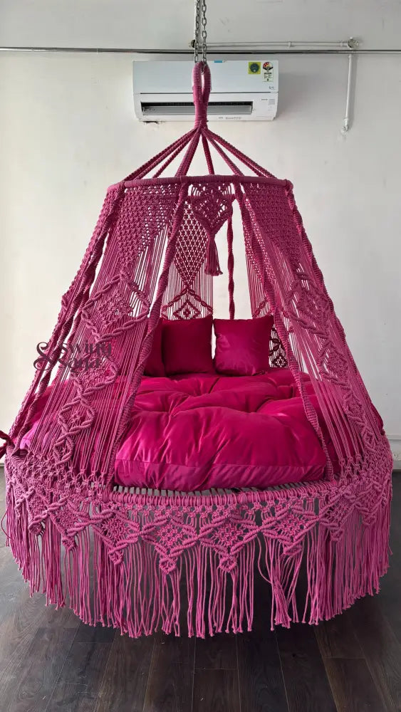 Hot Pink Macrame Bed Swing - Swing Saga