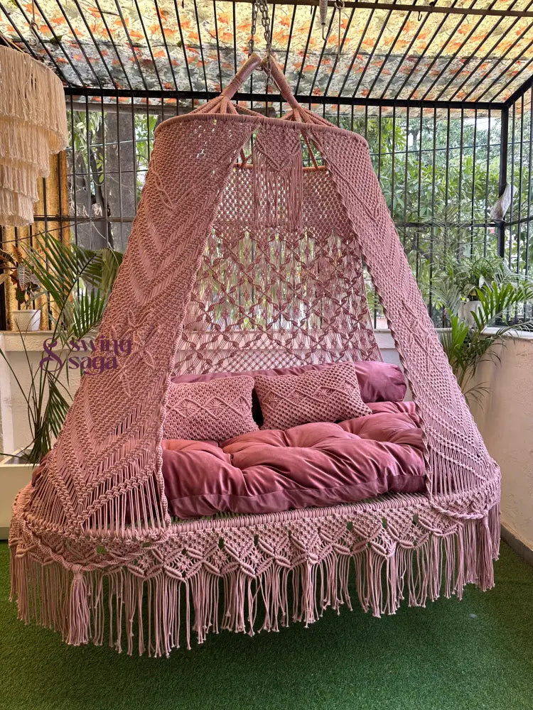 Lush Lux Pink  Macrame Bed Swing - Swing Saga