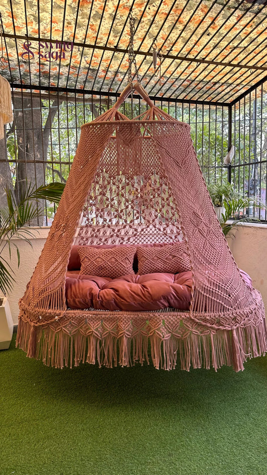Lush Lux Pink  Macrame Bed Swing - Swing Saga