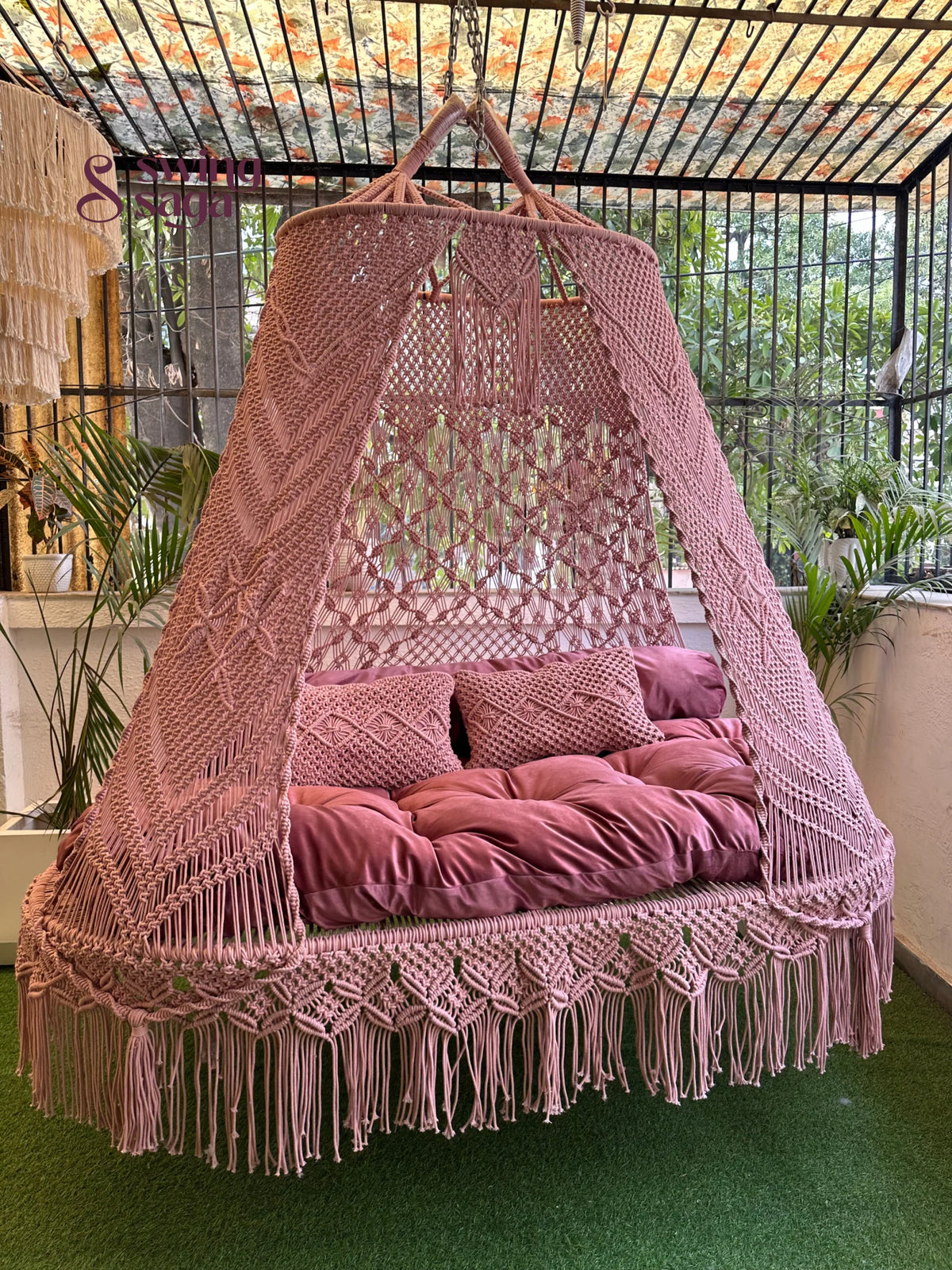 Lush Lux Pink  Macrame Bed Swing - Swing Saga