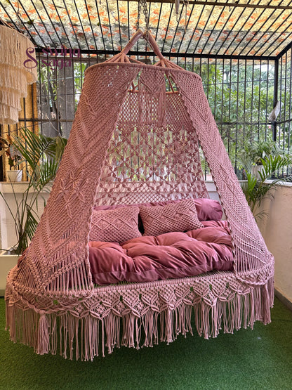 Lush Lux Pink  Macrame Bed Swing - Swing Saga