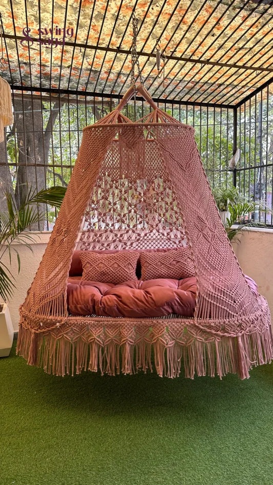 Lush Lux Pink  Macrame Bed Swing - Swing Saga