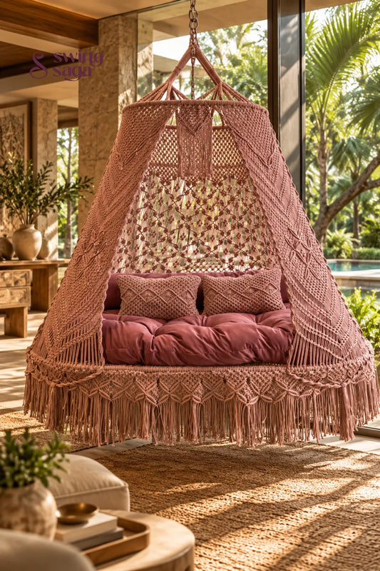Boomerang Sofa Bed Swing – Lush Lux Pink Comfortable Hanging Swing by Swing Saga - 80 inches / Lush Lux Pink / IN