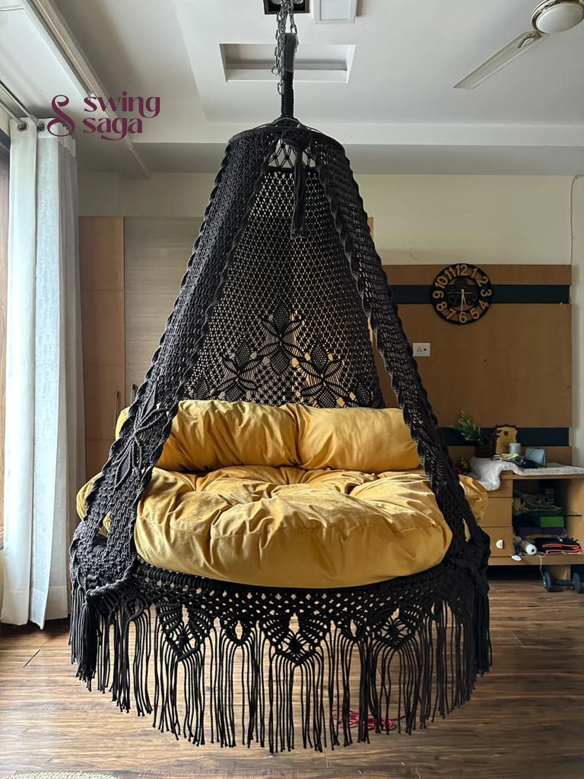 Black / Yellow Double seater hanging chair - Swing Saga