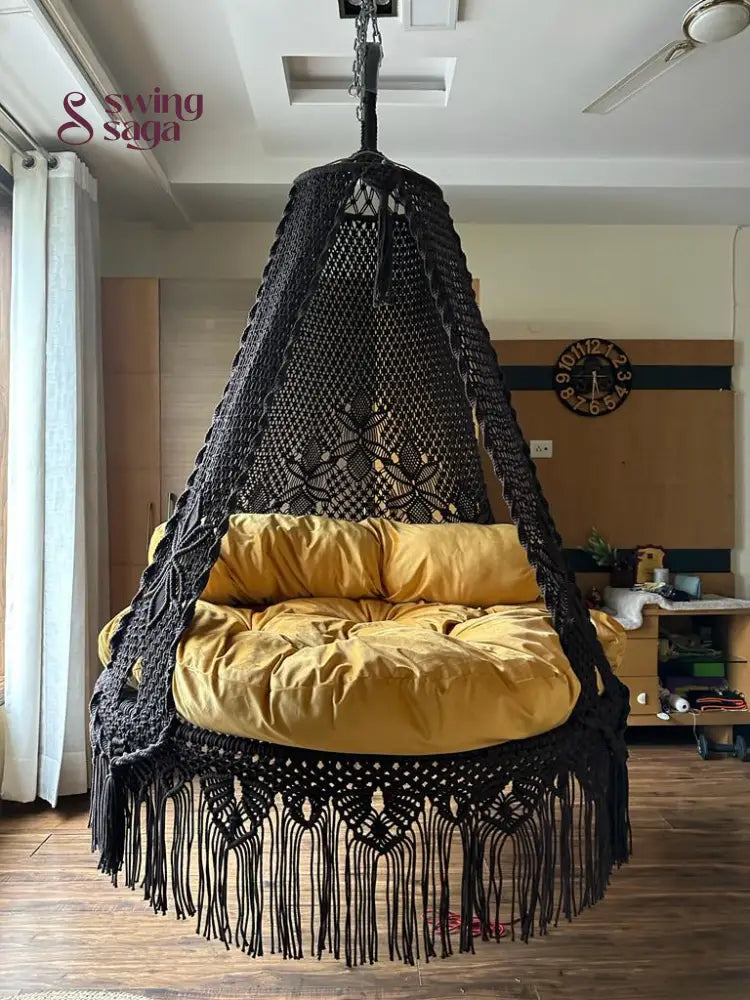 Black / Yellow Double seater hanging chair - Swing Saga