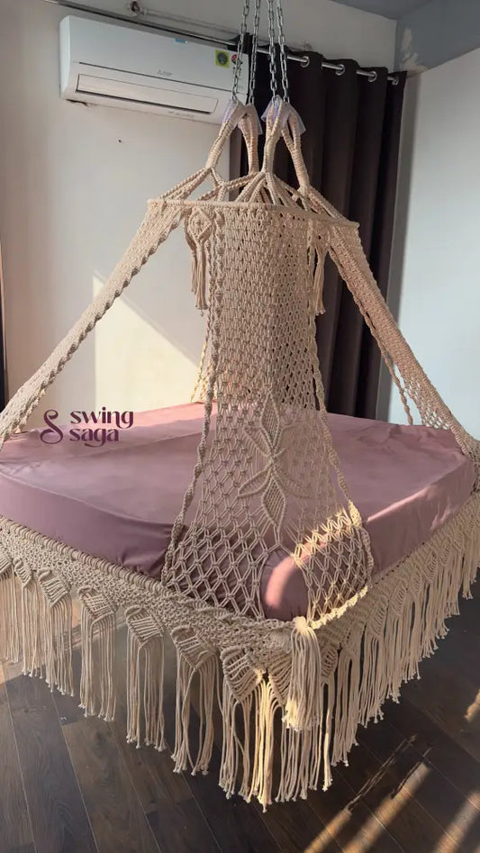 Lush Lux Pink Macrame Bed Swing - Swing Saga