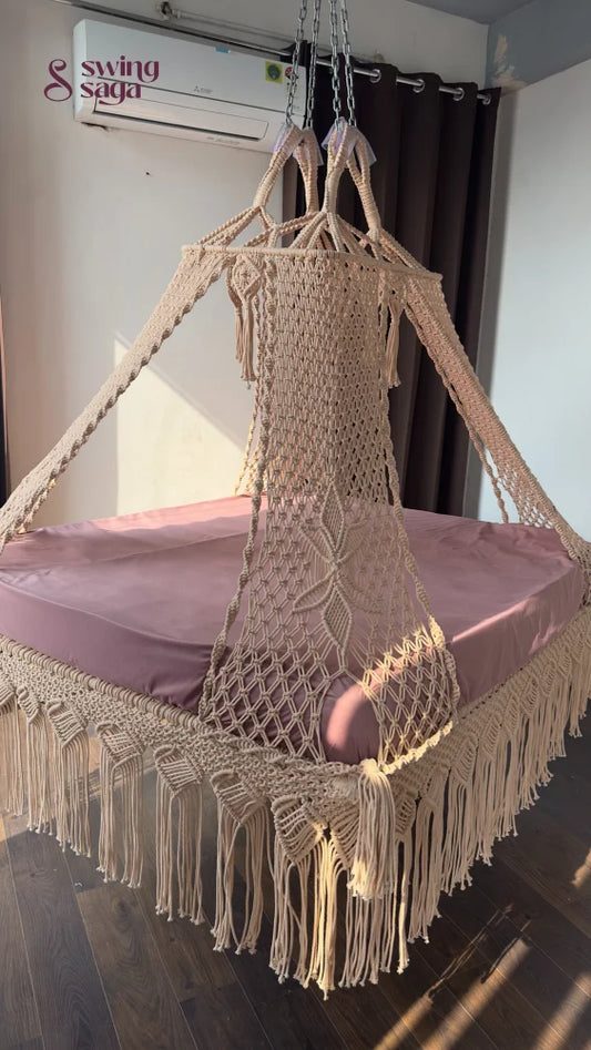 Lush Lux Pink Macrame Bed Swing - Swing Saga