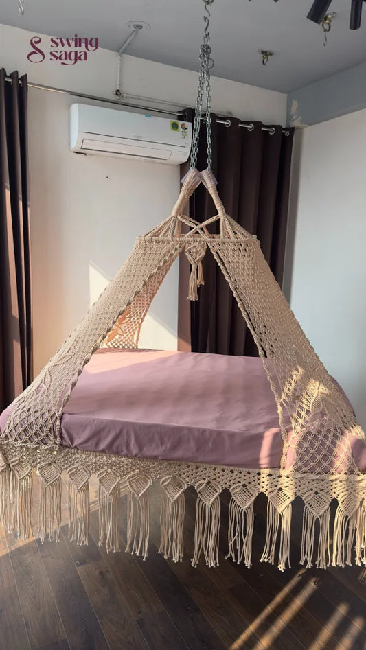 Lush Lux Pink Macrame Bed Swing - Swing Saga