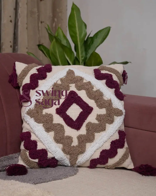 Burgundy & Beig Couch sofa Cushion - Set of 1 16 by 16