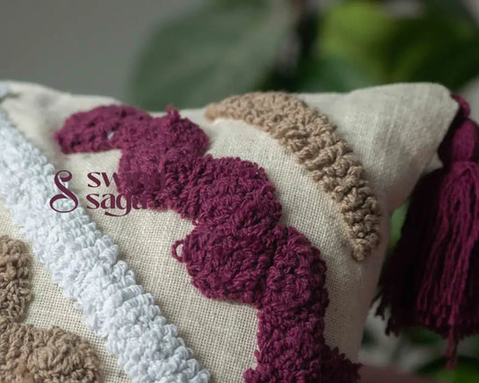 Burgundy & Beig Couch sofa Cushion - Set of 1 16 by 16