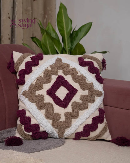 Burgundy & Beig Couch sofa Cushion in square shaped.