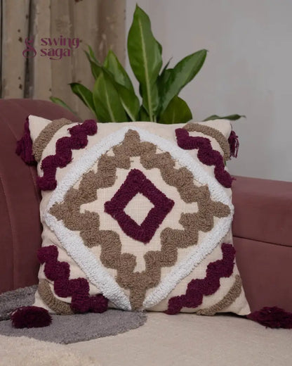 Burgundy & Beig Couch sofa Cushion in square shaped.
