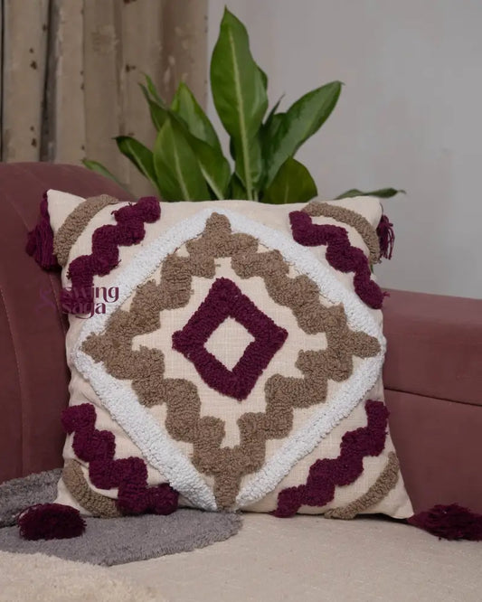 Burgundy & Beig Couch sofa Cushion in square shaped.