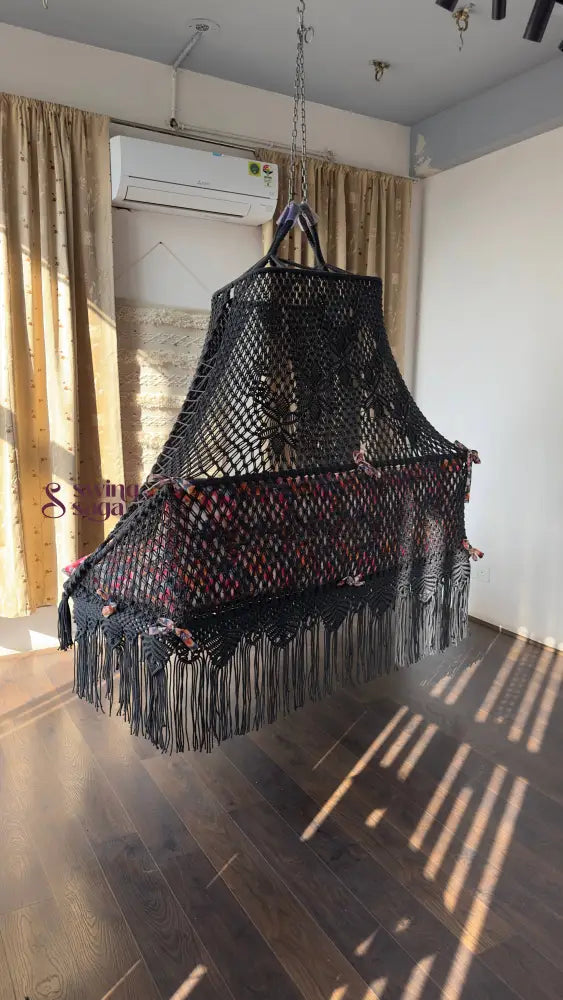 Charcoal Polyester Sofa Swing With Backrest 70 Inches / Dark Grey / Floral Print