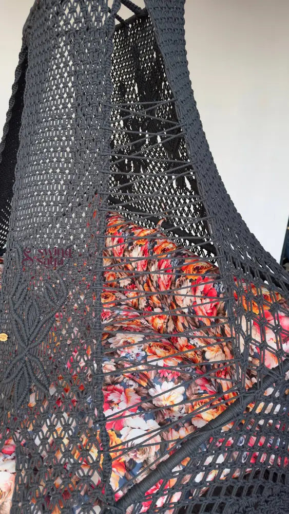 Charcoal Polyester Sofa Swing With Backrest 70 Inches / Dark Grey / Floral Print