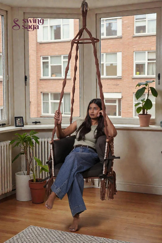 Brown single seater hanging chair