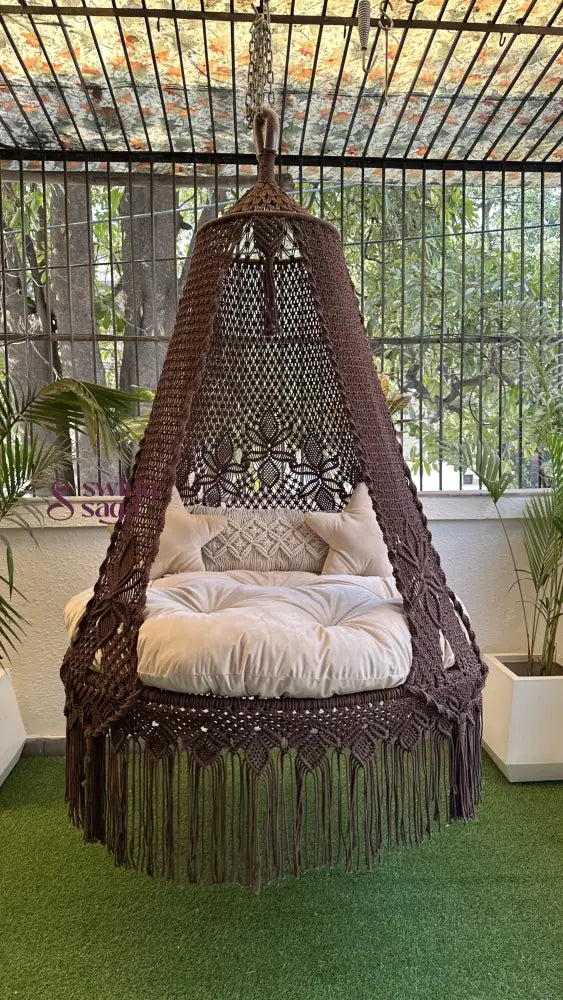 Wood Brown Double seater hanging chair - Swing Saga