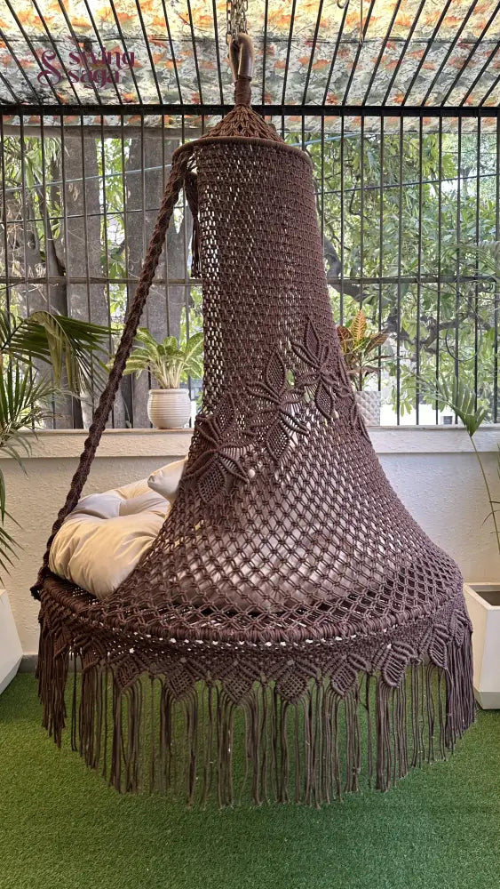 Wood Brown Double seater hanging chair - Swing Saga