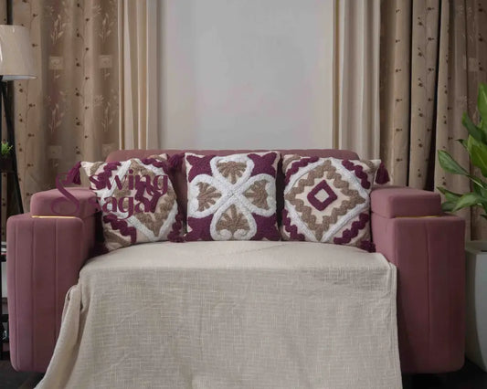 Cream and Maroon Pillow for bedroom - Set of 3 16x16 inches