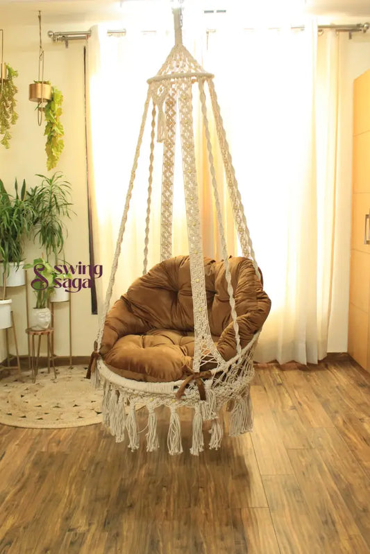 Cream White single seater hanging chair - Swing Saga
