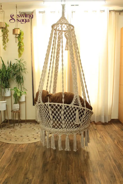 Cream White single seater hanging chair - Swing Saga