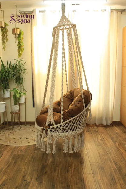 Cream White single seater hanging chair - Swing Saga