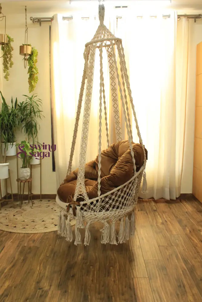 Cream White single seater hanging chair - Swing Saga