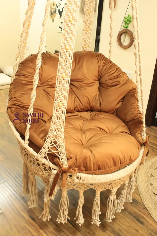 Cream White single seater hanging chair - Swing Saga