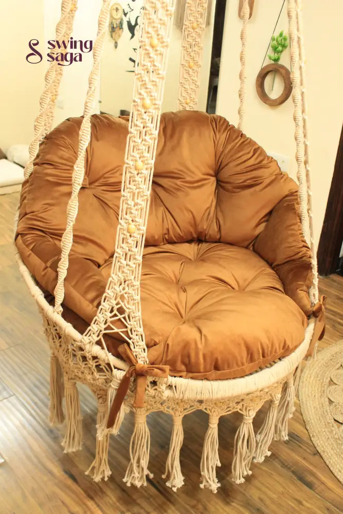 Cream White single seater hanging chair - Swing Saga