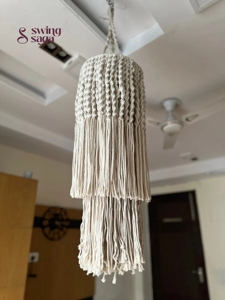 Cream macrame chandelier with circular hanger 