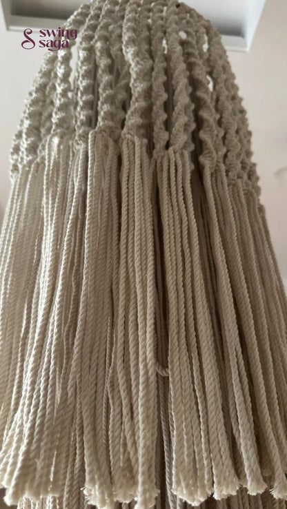 Close up image of macrame texture with intricate knots and woven detailing