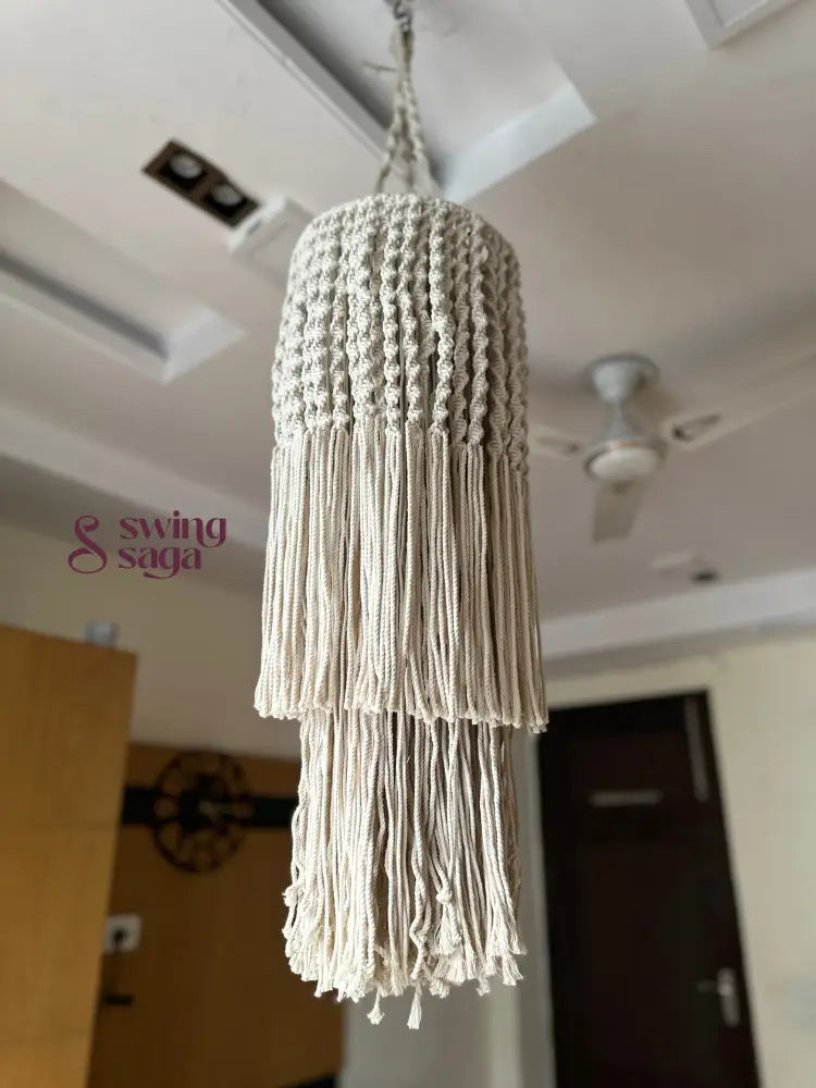Cream macrame chandelier with circular hanger 