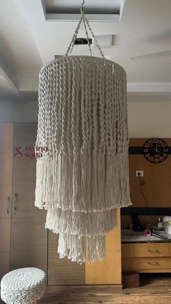 Boho style Macrame ceiling hanging chandelier with cascading tassels for elegant home decor