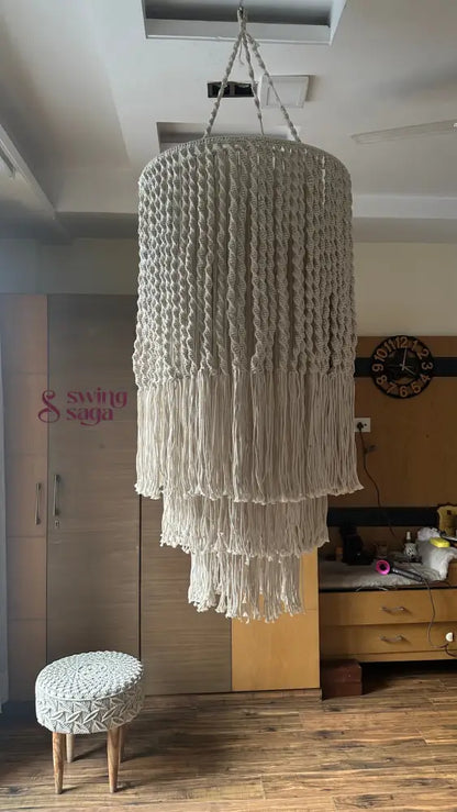 Boho macrame chandelier with layered tassels for modern home decor