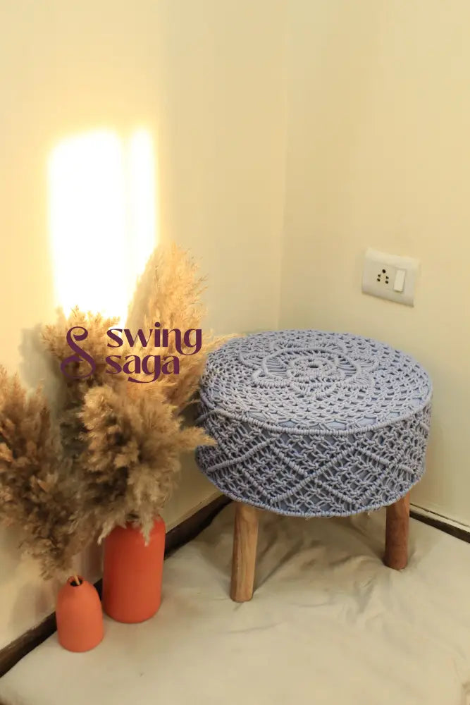Daylight Blue Macrame Ottoman
