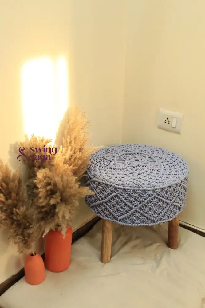 Sky blue macrame handwoven ottoman.