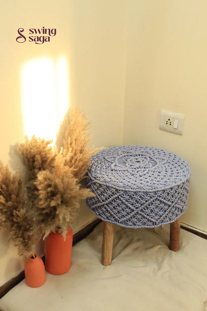 Sky blue macrame handwoven ottoman.