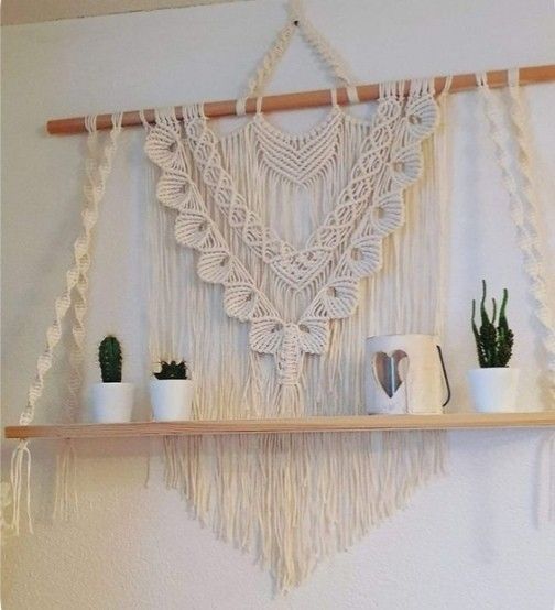 Rosy Macrame wall shelf white