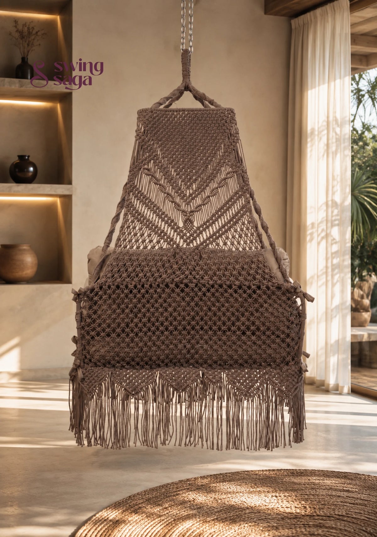 Dune, Handcrafted Cotton Macramé Sofa Swing - 48*25 Inches / Ash brown