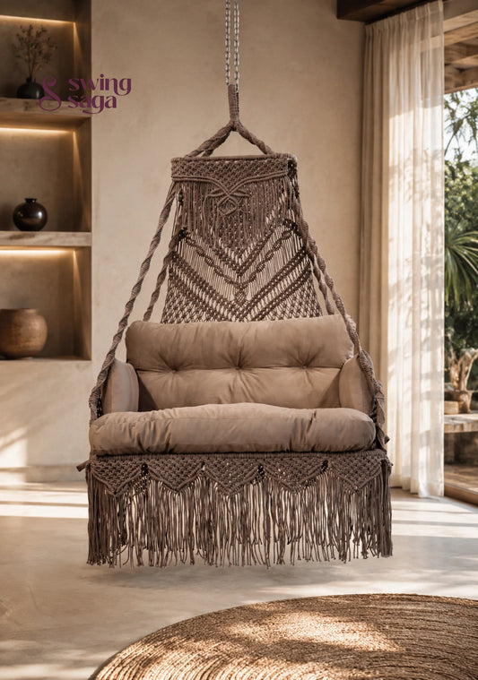 Dune, Handcrafted Cotton Macramé Sofa Swing - 48*25 Inches / Ash brown