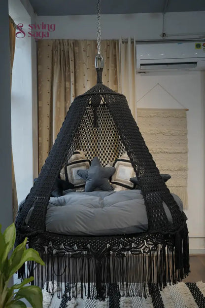 Dusty Black Macrame Bed Swing - Swing Saga