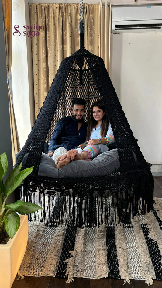 Dusty Black Macrame Bed Swing - Swing Saga