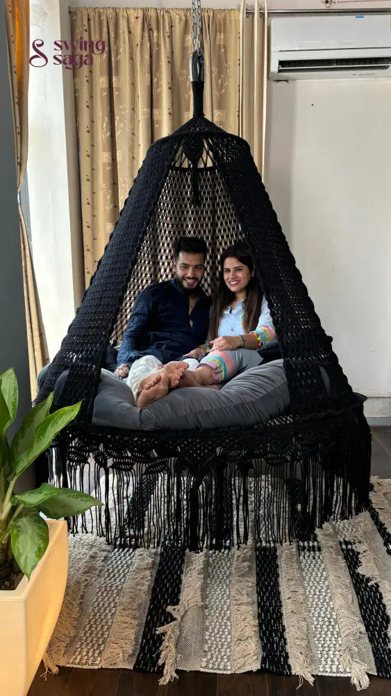Dusty Black Macrame Bed Swing - Swing Saga