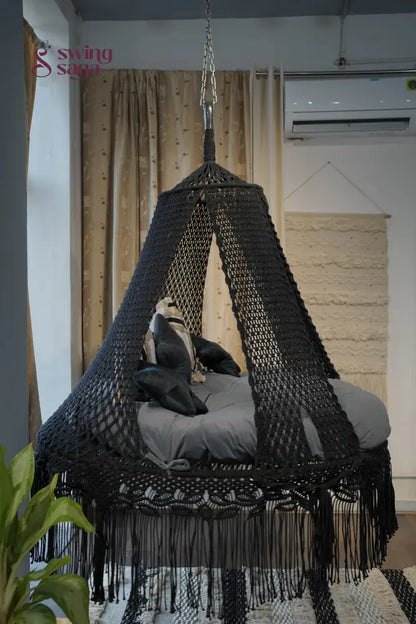 Dusty Black Macrame Bed Swing - Swing Saga