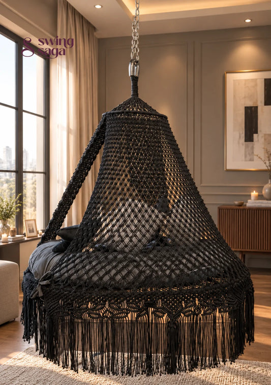 Dusty Macrame hanging hammock bed swing - 60 Inches / Black