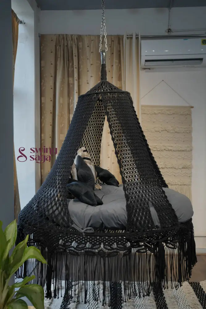 Dusty Black Macrame Bed Swing - Swing Saga